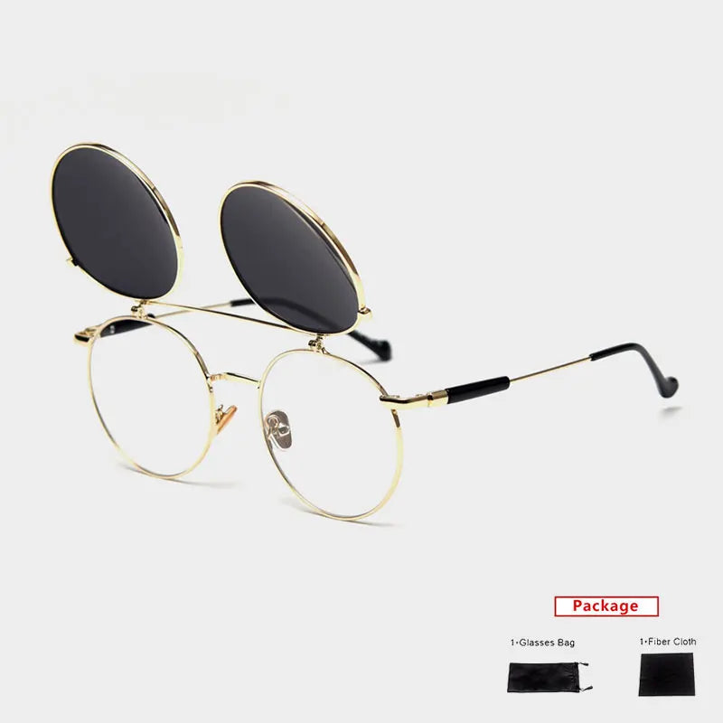 Vintage Polarized Flip-Up Round Sunglasses