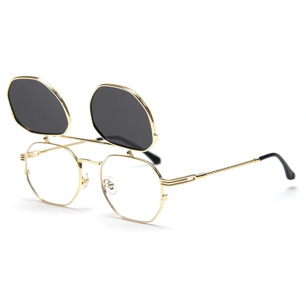 High-Quality Peekaboo Gold Flip-Up Polarized Sunglasses